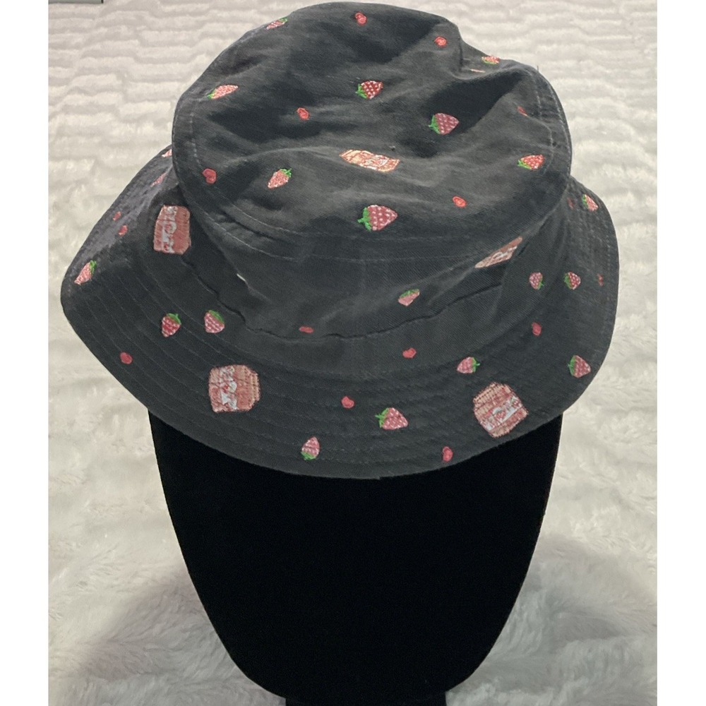 Strawberry Shortcake Bucket Hat Blue Cotton Strawberries All Over Embroidery
